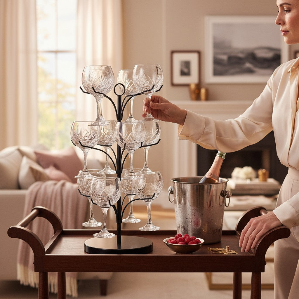 Luxury Barware Cocktail Tree Stand Set with 12 Gin Glasses for Home Bars & Events - Premium Barware from Chabrias Ltd - Just £125.99! Shop now at Chabrias Ltd