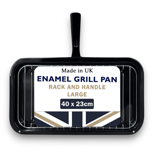 40cm Vitreous Enamel Grill Pan, Handle, Rack – Large – Great British Cookware - Premium Kitchen from Chabrias Ltd - Just £16.99! Shop now at Chabrias Ltd