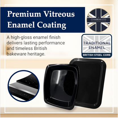 Vitreous Enamel Medium Roasting Tray & Large Oven Tray Set (33cm/36cm) - Premium Kitchen from Chabrias Ltd - Just £17.99! Shop now at Chabrias Ltd