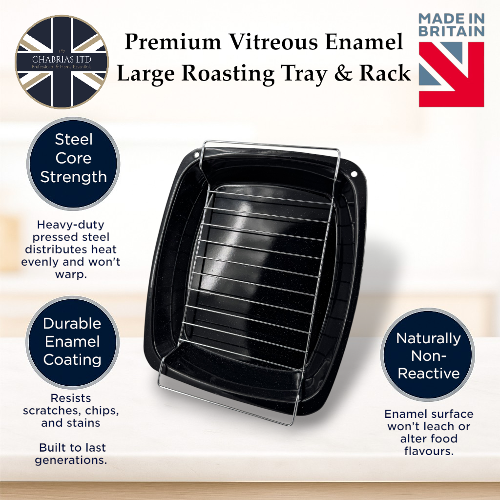 Vitreous Enamel Roasting Tray, Large With Rack (38cm) - Premium Home from Chabrias Ltd - Just £14.99! Shop now at Chabrias Ltd