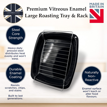 Vitreous Enamel Roasting Tray, Large With Rack (38cm) - Premium Home from Chabrias Ltd - Just £14.99! Shop now at Chabrias Ltd