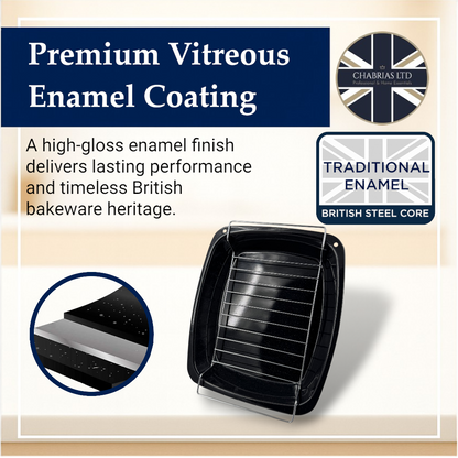 Vitreous Enamel Roasting Tray, Large With Rack (38cm) - Premium Home from Chabrias Ltd - Just £14.99! Shop now at Chabrias Ltd