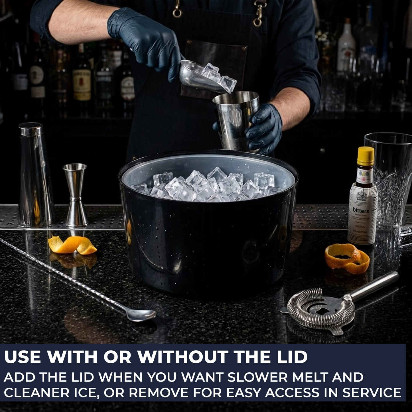 Black 10 Litre Ice Bucket with Lid & Removable Draining Liner – Large Plastic Ice Bucket – UK Made