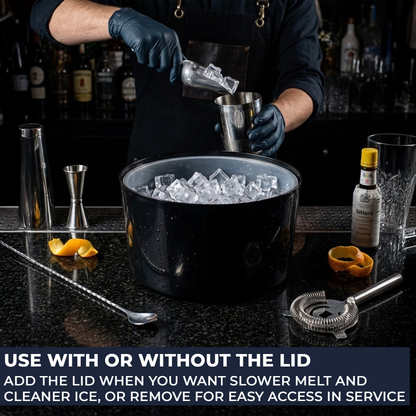 Black 10 Litre Ice Bucket with Lid & Removable Draining Liner – Large Plastic Ice Bucket – UK Made