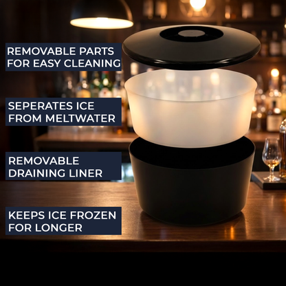 Black 10 Litre Ice Bucket with Lid & Removable Draining Liner – Large Plastic Ice Bucket – UK Made