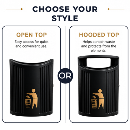 94 Litre Outdoor Open Litter Bin with Galvanised Steel Liner - Heavy Duty Weatherproof Public Street Waste Bin - UK Made