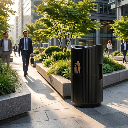 94 Litre Outdoor Open Litter Bin with Galvanised Steel Liner - Heavy Duty Weatherproof Public Street Waste Bin - UK Made