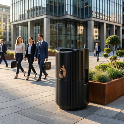 94 Litre Outdoor Open Litter Bin with Galvanised Steel Liner - Heavy Duty Weatherproof Public Street Waste Bin - UK Made