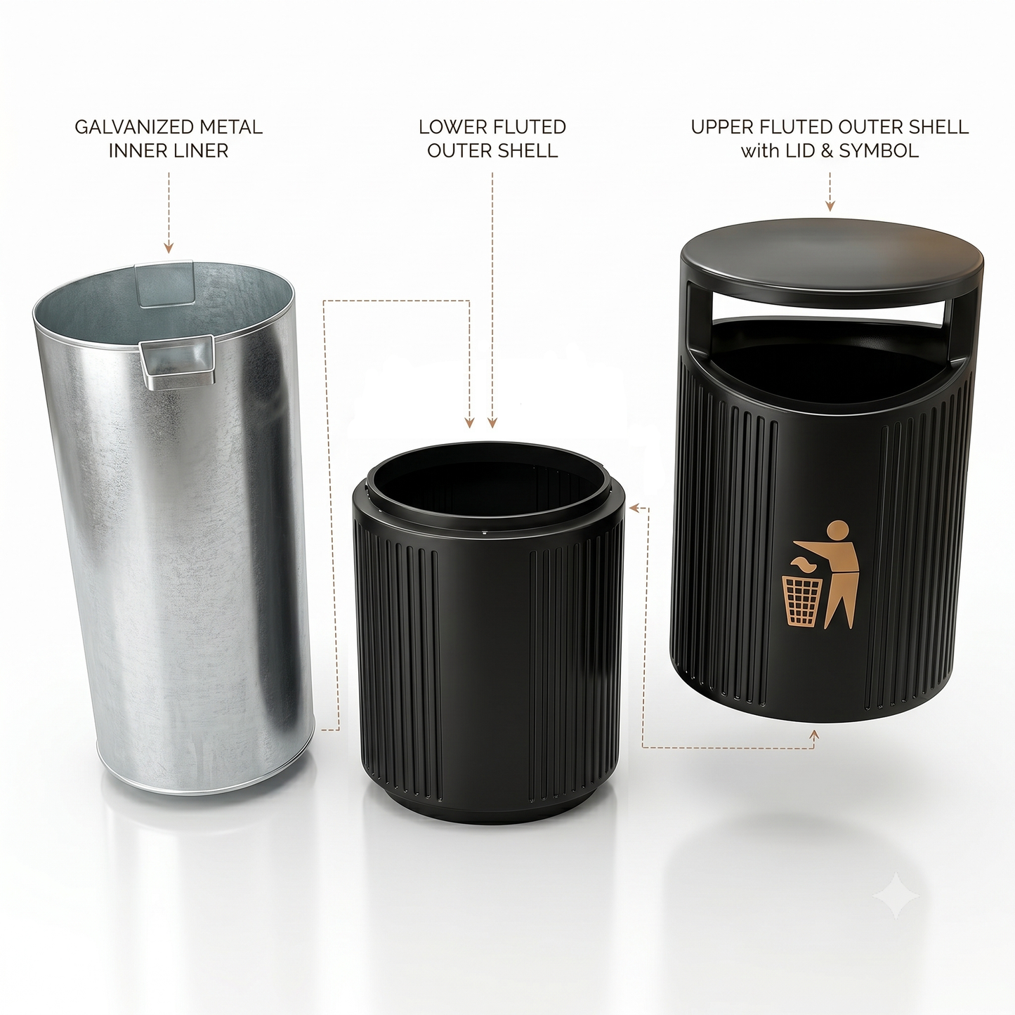 Large capacity outdoor waste bin suitable for public spaces
