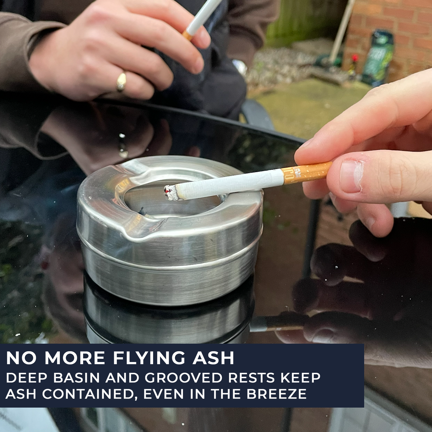 heavy duty metal ashtray with lid outdoor smoking use