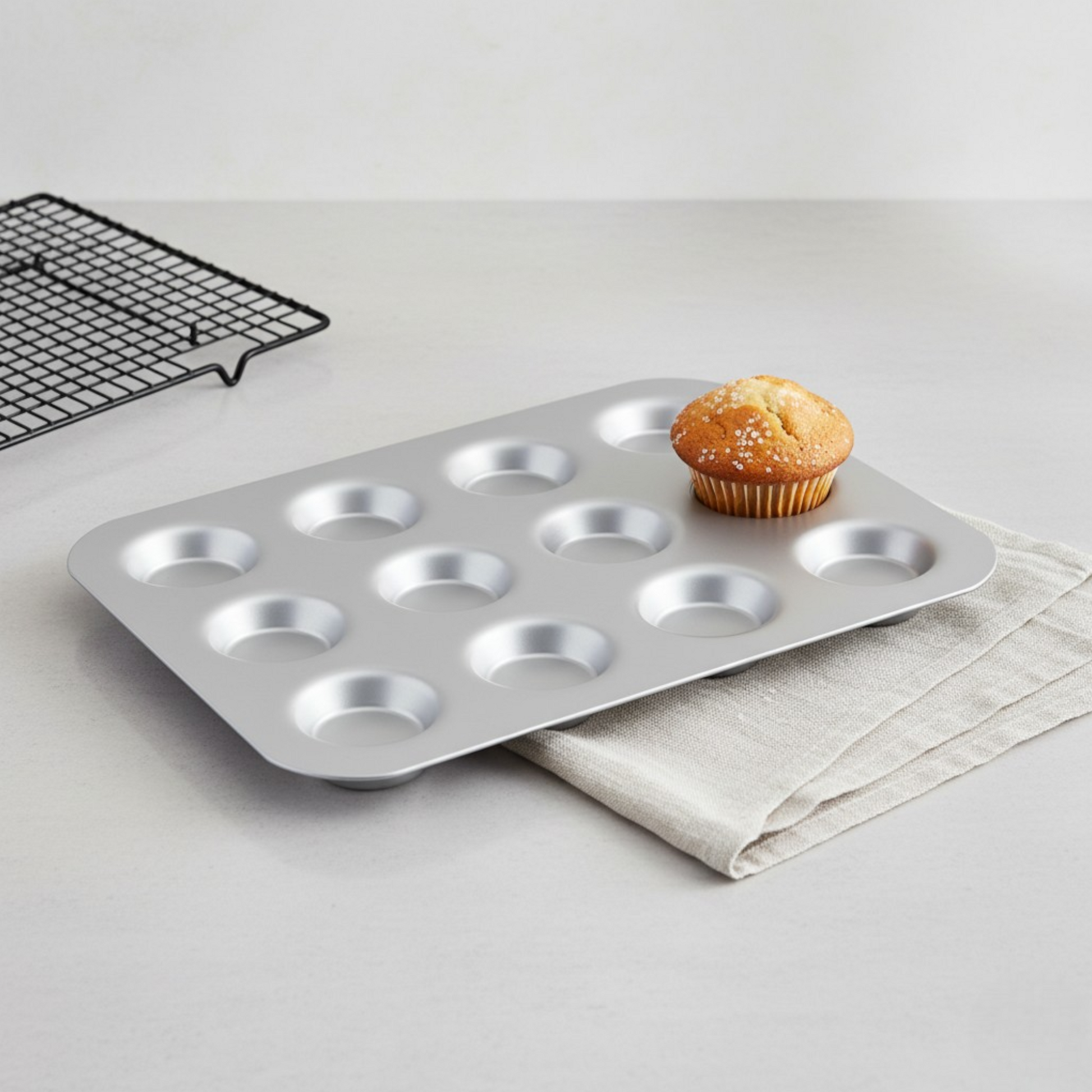 Silver Anodised Bun Tin – 12 Hole – Made in England - Premium Bakeware from Mermaid - Just £29.99! Shop now at Chabrias Ltd