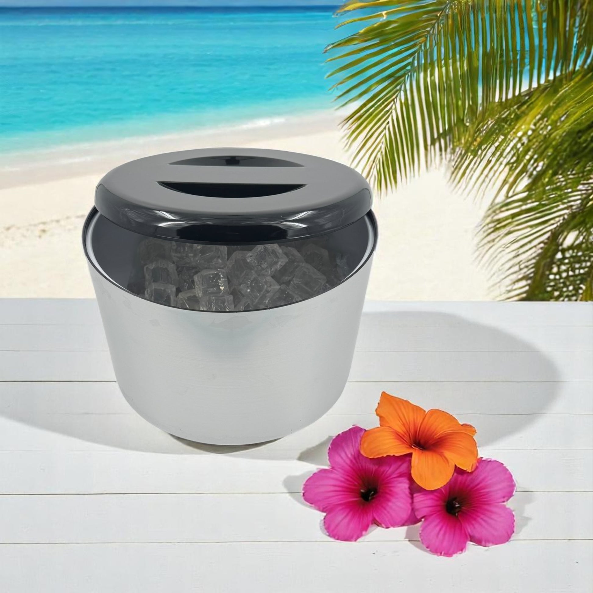 10 Litre Plastic Ice Bucket With Lid & Removable Draining Liner Brushed Aluminium - Premium Home from Chabrias Ltd - Just £18.99! Shop now at Chabrias Ltd