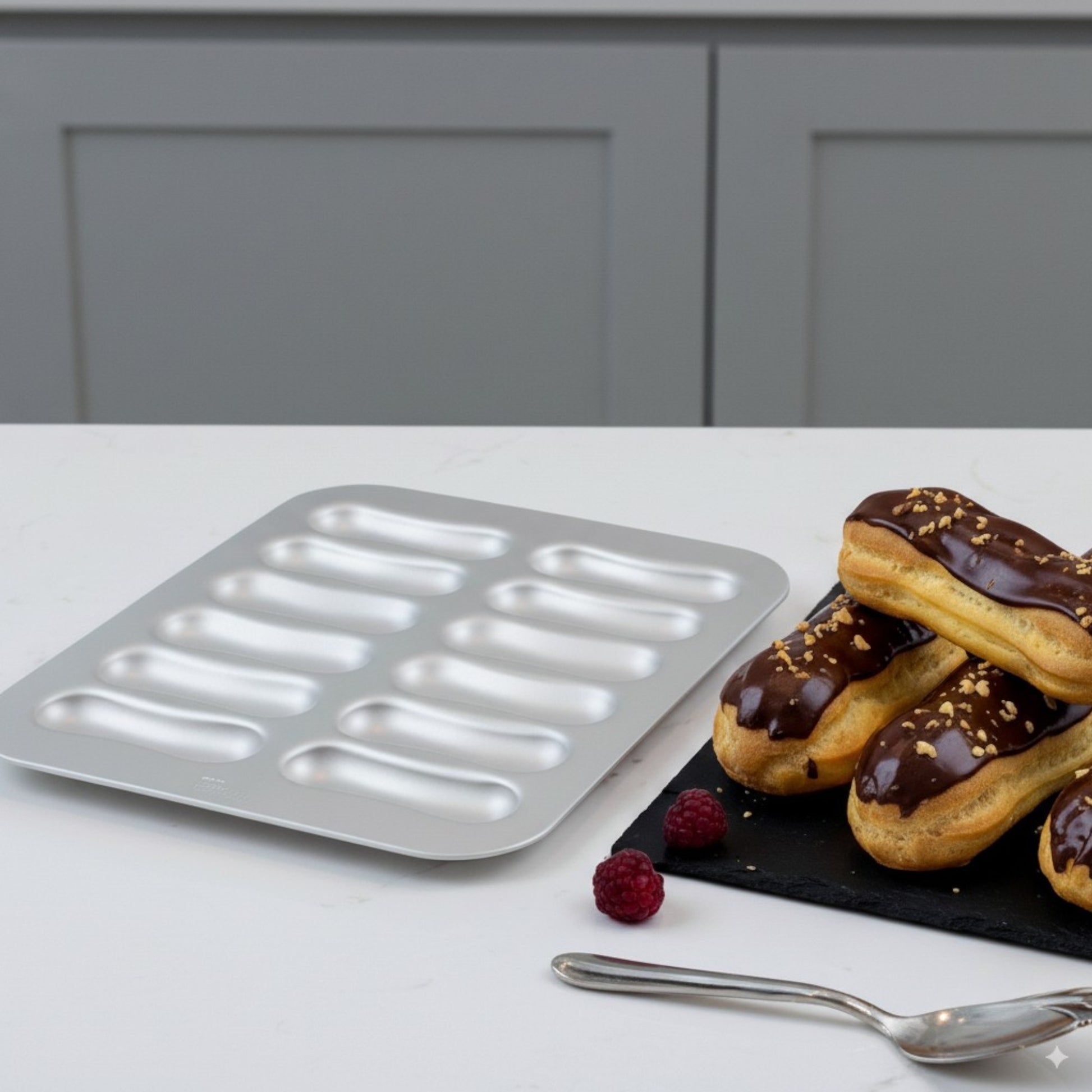 Silver Anodised Eclair Tin – 12 Hole – Made in England - Premium Kitchen from Mermaid - Just £24.99! Shop now at Chabrias Ltd