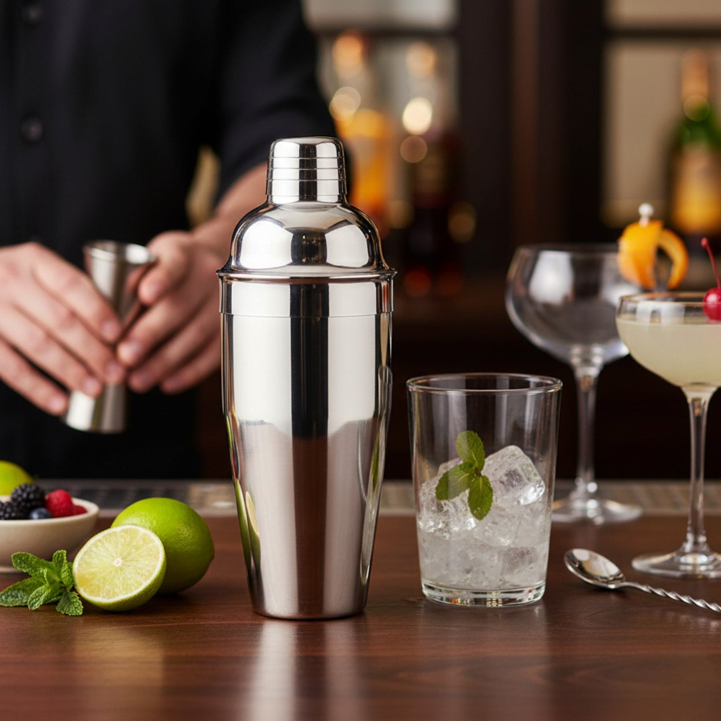 750ml Stainless Steel Cocktail Shaker with Built-in Strainer – Professional 3-Piece Bar TooL - Premium Kitchen from Chabrias Ltd - Just £7.99! Shop now at Chabrias Ltd