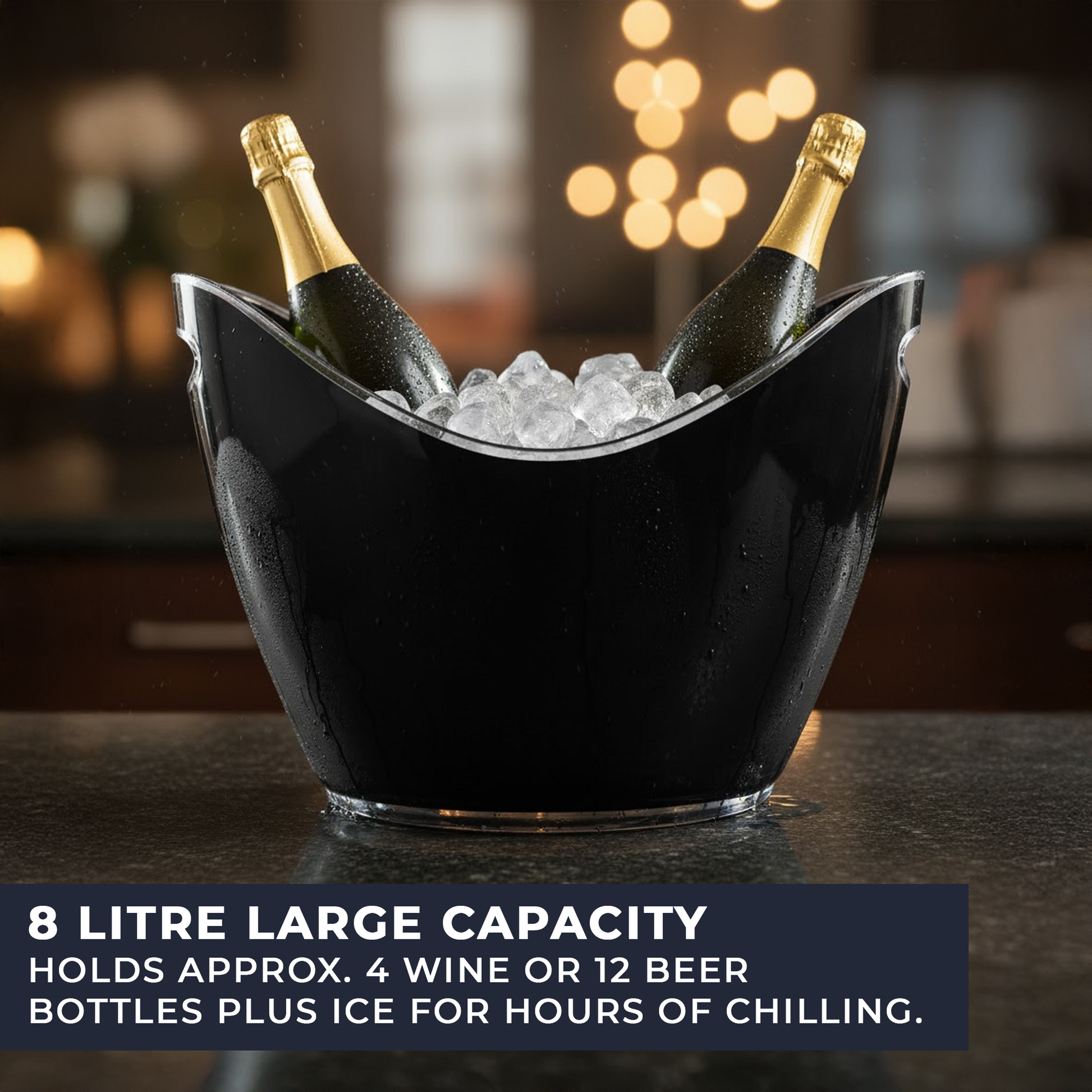 8 Litre Black Acrylic Ice Bucket – Large Drinks & Champagne Tub with Carry Handles - Premium  from Chabrias Ltd - Just £23.99! Shop now at Chabrias Ltd