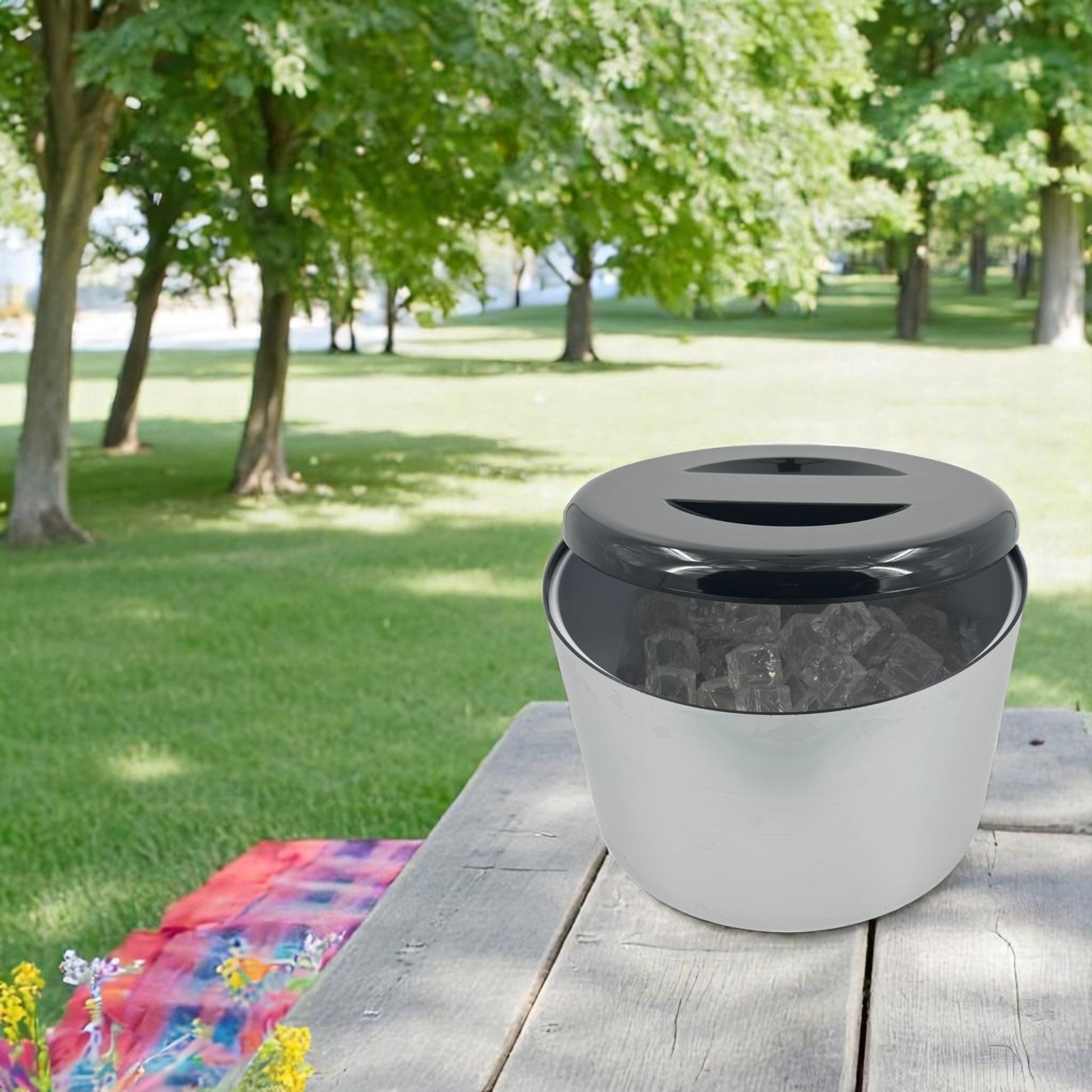 10 Litre Plastic Ice Bucket With Lid & Removable Draining Liner Brushed Aluminium - Premium Home from Chabrias Ltd - Just £18.99! Shop now at Chabrias Ltd