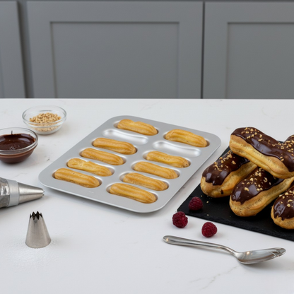 Silver Anodised Eclair Tin – 12 Hole – Made in England - Premium Kitchen from Mermaid - Just £24.99! Shop now at Chabrias Ltd