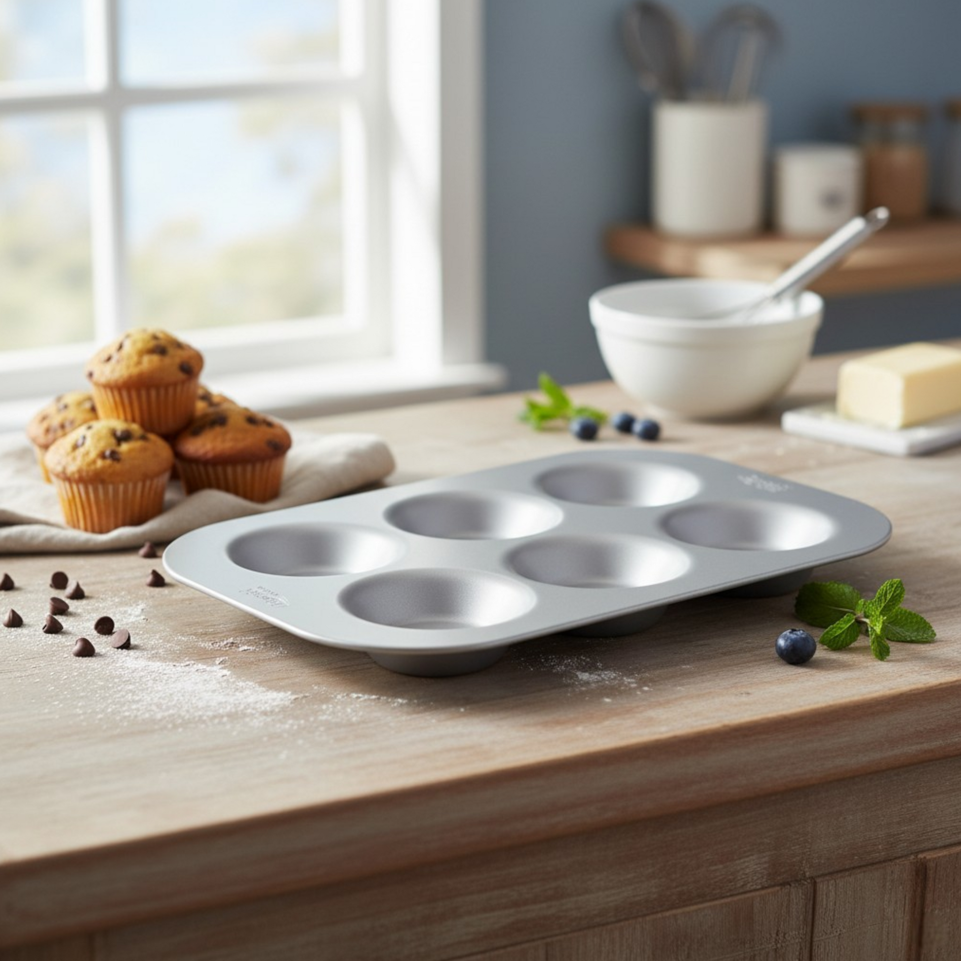 Silver Anodised Bun Tin – 6 Hole – Made in England - Premium Bakeware from Chabrias Ltd - Just £22.99! Shop now at Chabrias Ltd