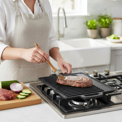 Pro Cast Iron Griddle with Handles – 50.5cm x 23.5cm - Premium Kitchen from Chabrias Ltd - Just £39.99! Shop now at Chabrias Ltd