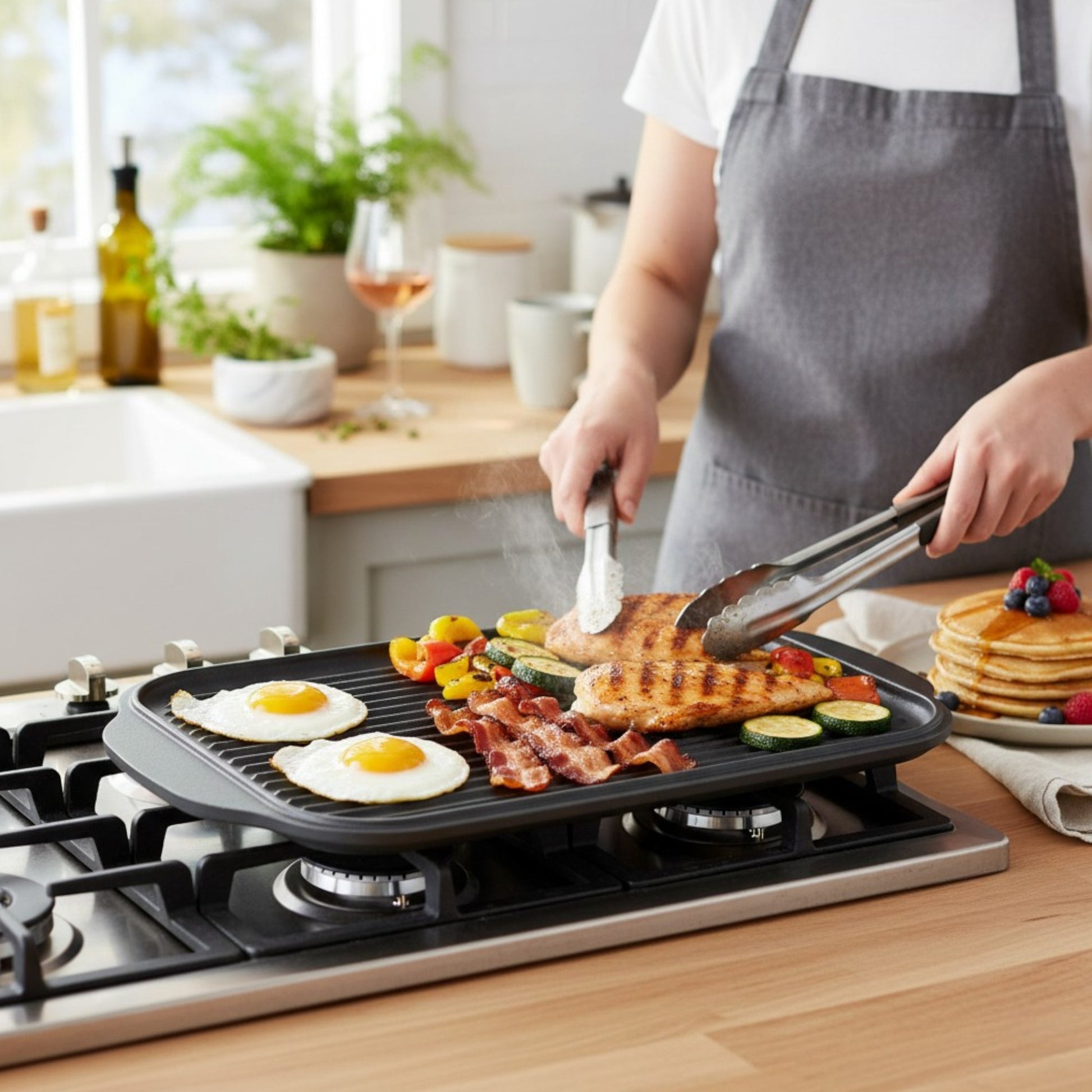 Professional Cast Iron Reversible Griddle Tray – 48cm x 26cm - Premium Kitchen from Chabrias Ltd - Just £33.99! Shop now at Chabrias Ltd