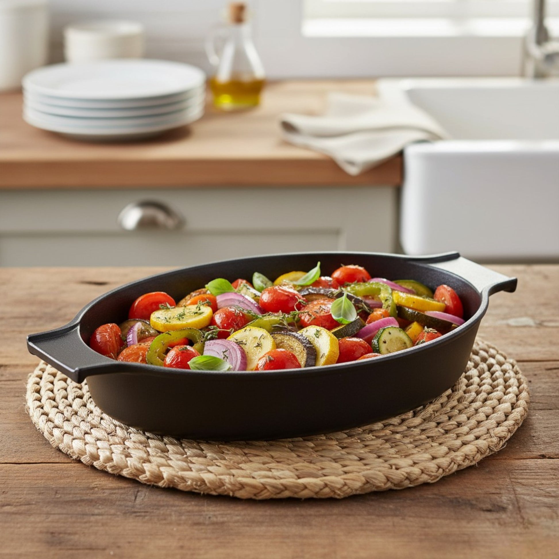 Enamel Cast Iron Roasting Gratin Dish, 30 x 23cm - Premium Kitchen from Chabrias Ltd - Just £39.99! Shop now at Chabrias Ltd