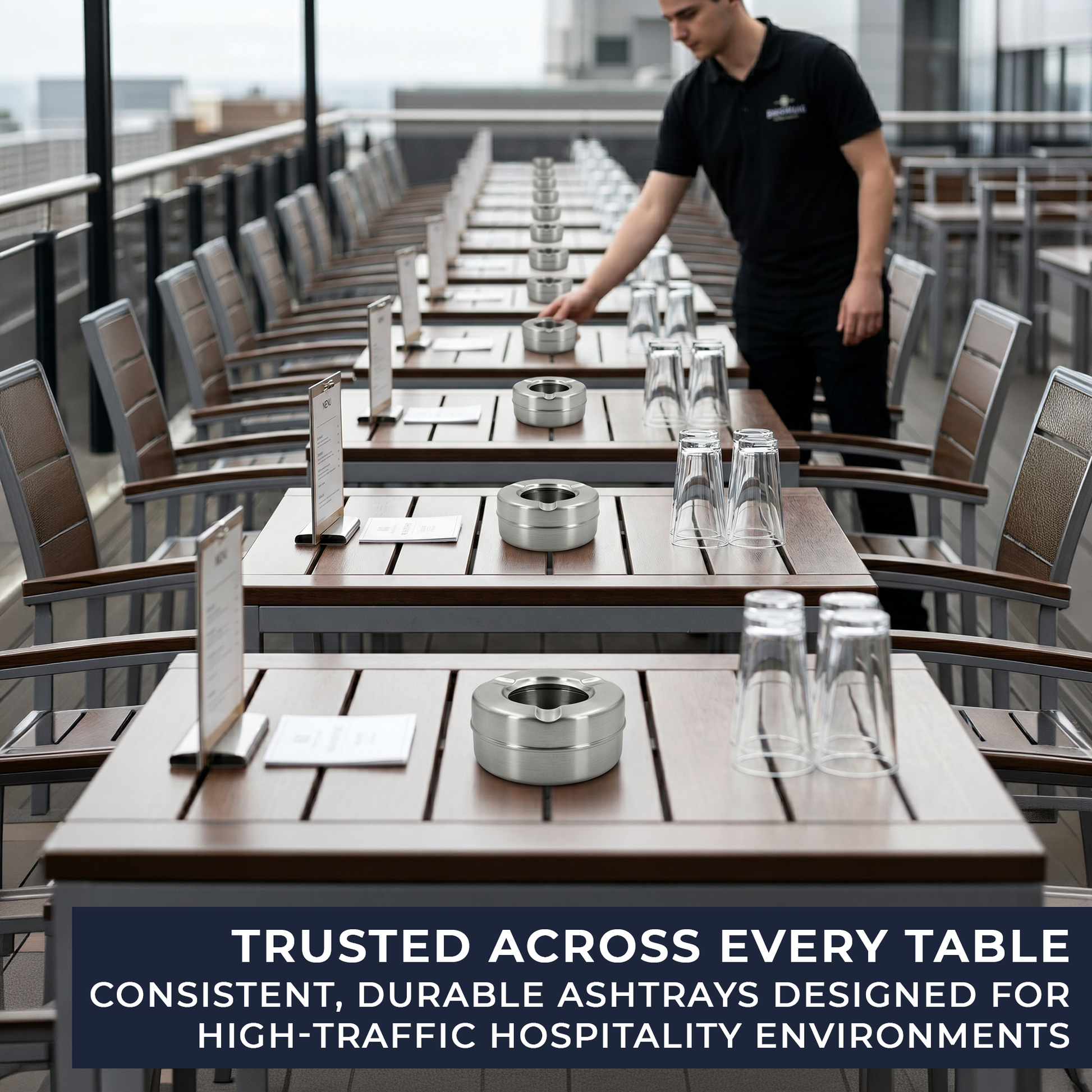 ashtray in beer garden table setting wind resistant design