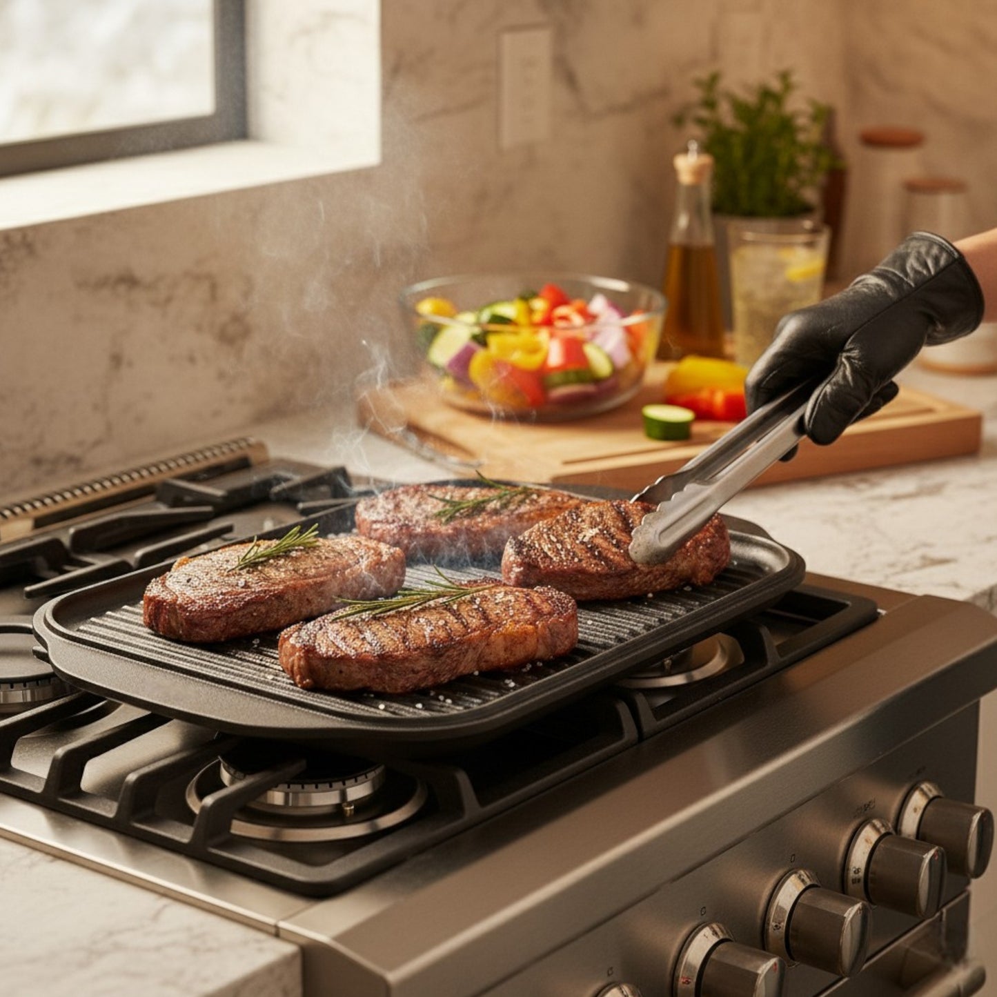 Professional Cast Iron Reversible Griddle Tray – 48cm x 26cm - Premium Kitchen from Chabrias Ltd - Just £33.99! Shop now at Chabrias Ltd