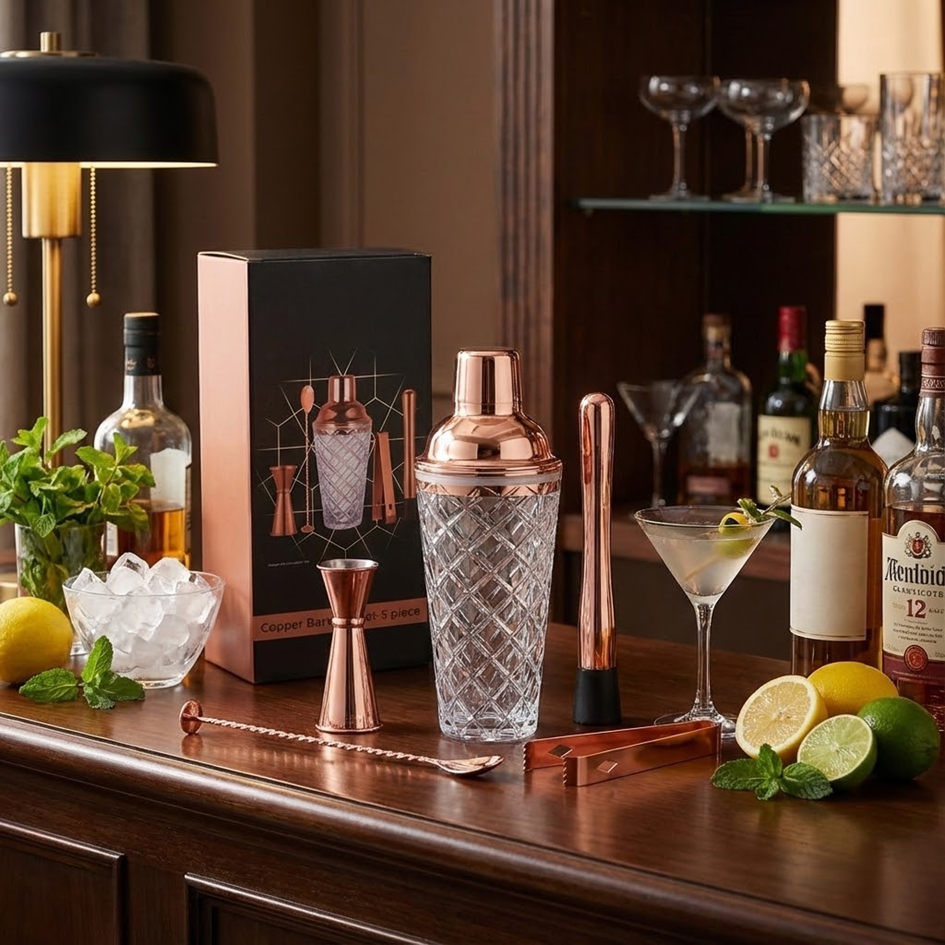 Luxury 5-Piece Copper Cocktail Kit  Bartender Set with Shaker, Jigger, Spoon, Muddler & Gift Box - Premium Bar Accessories from Chabrias Ltd - Just £21.99! Shop now at Chabrias Ltd
