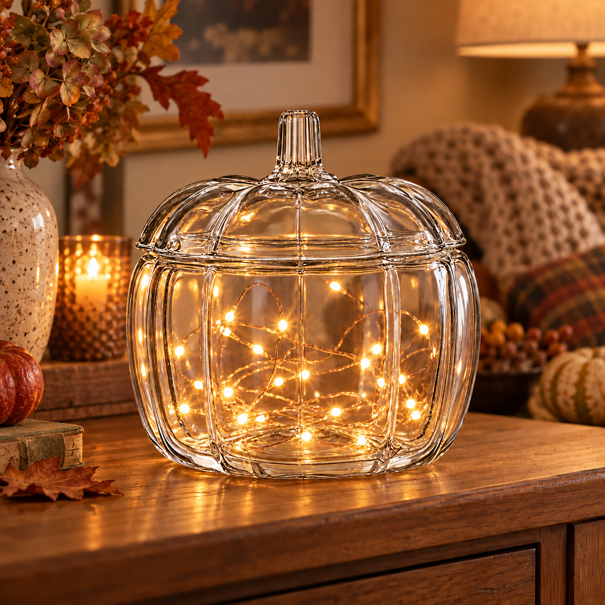 2L Clear Glass Pumpkin Jar with Lid  Halloween Sweet & Biscuit Jar