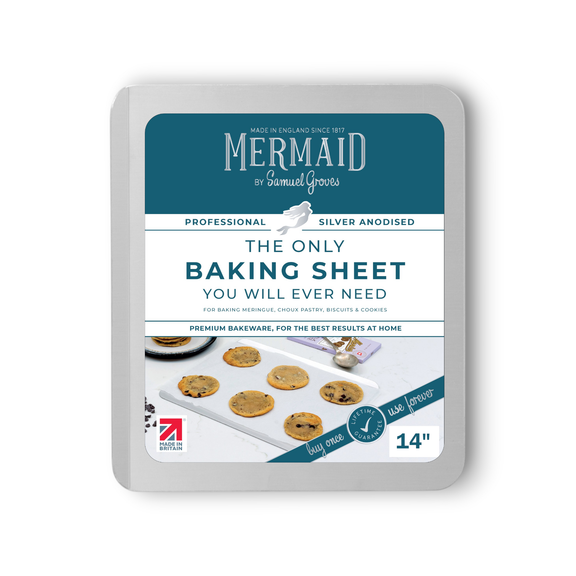 Silver Anodised Aluminium Baking Sheet – 14" – Made in England - Premium Bakeware from Chabrias Ltd - Just £34.99! Shop now at Chabrias Ltd