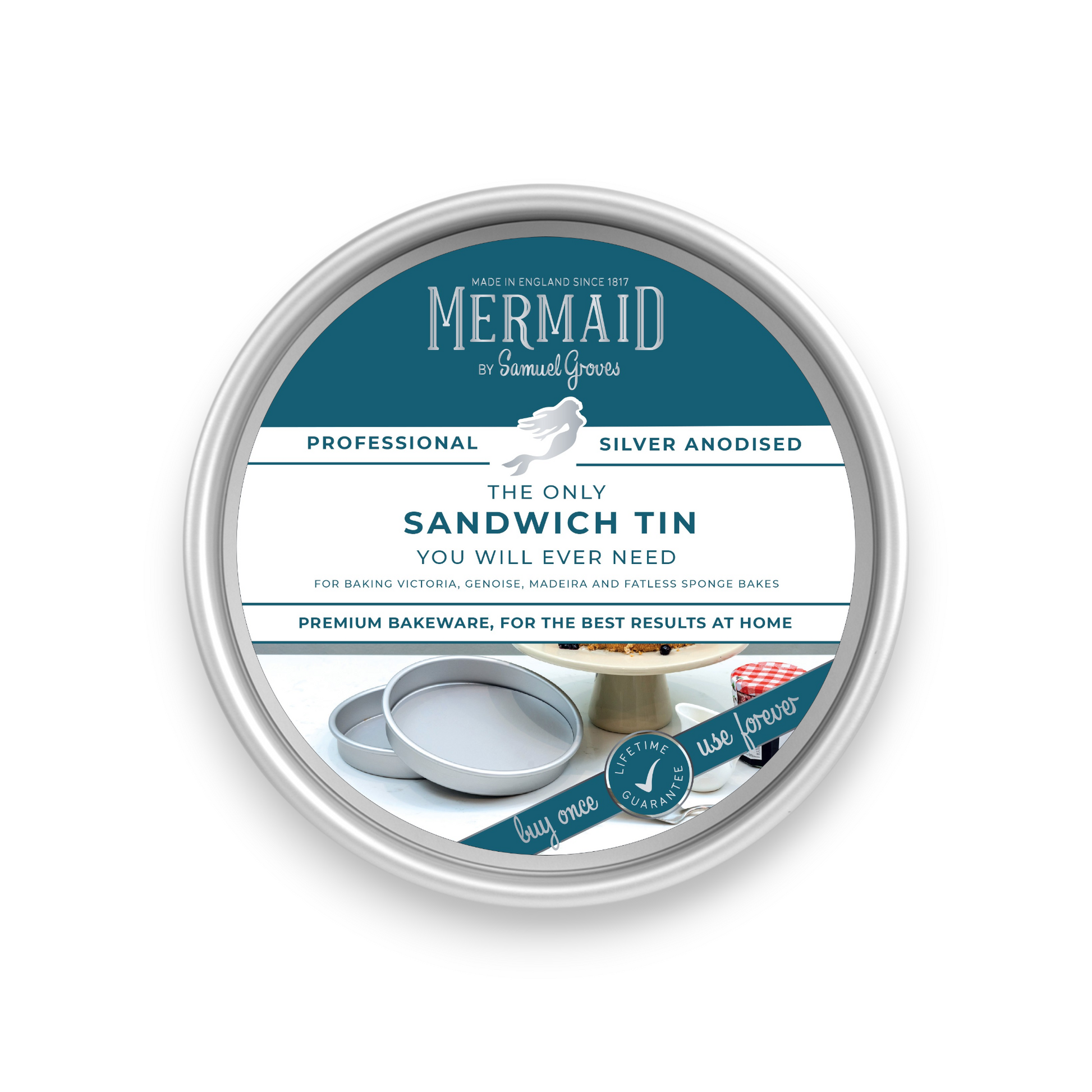 Silver Anodised Sandwich Tin – 6" – Fixed Base – Made in England - Premium Bakeware from Chabrias Ltd - Just £17.99! Shop now at Chabrias Ltd