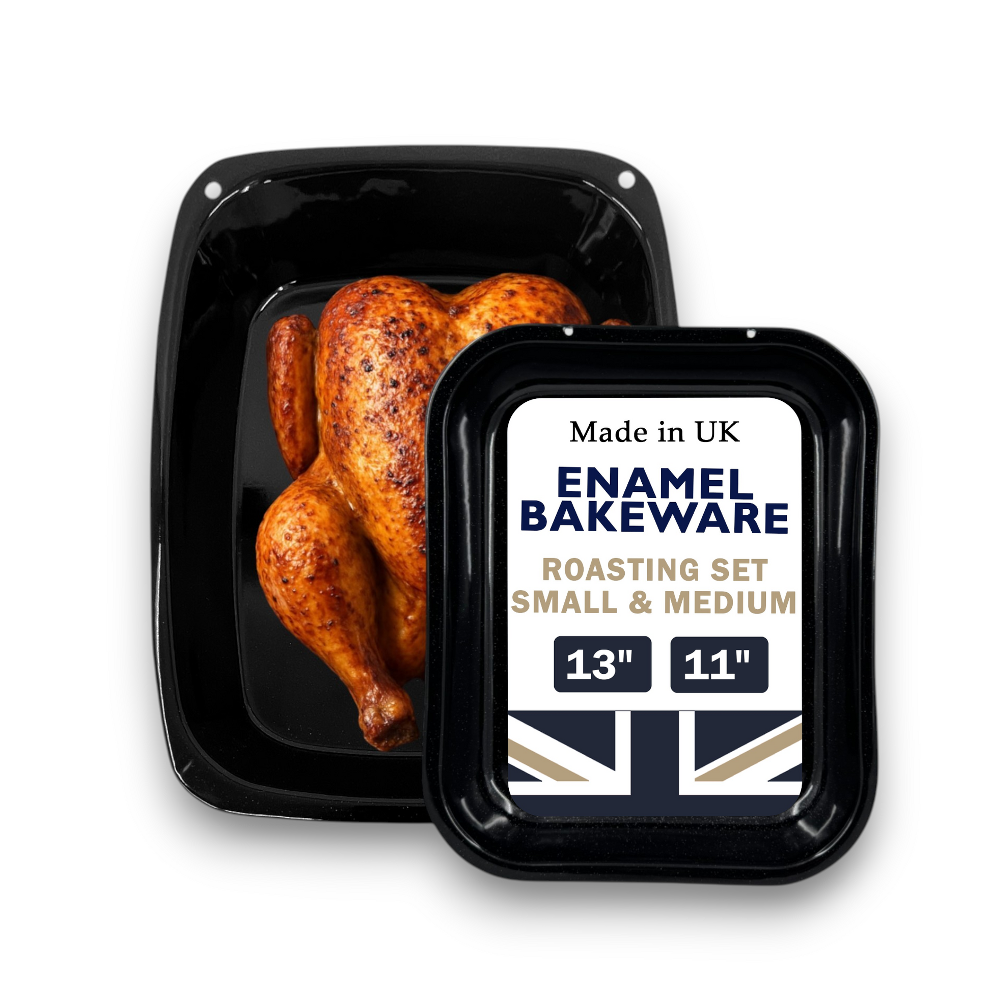 Vitreous Enamel Roasting Tray Set – Small & Medium – 2-Piece – Great British Bakeware - Premium Kitchen from Chabrias Ltd - Just £16.99! Shop now at Chabrias Ltd