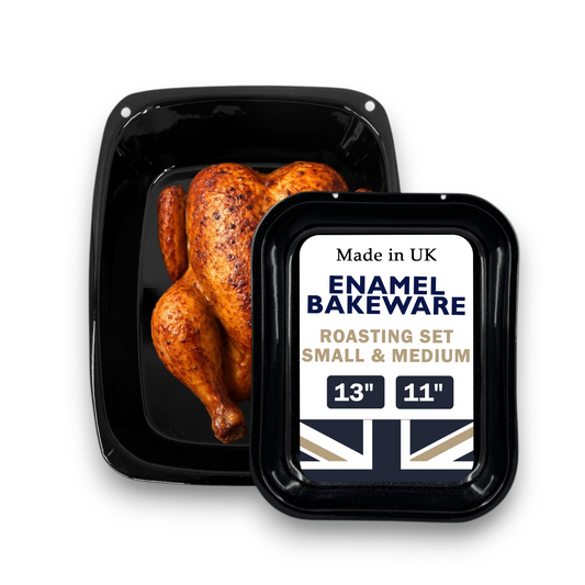 Vitreous Enamel Roasting Tray Set – Small & Medium – 2-Piece – Great British Bakeware - Premium Kitchen from Chabrias Ltd - Just £16.99! Shop now at Chabrias Ltd