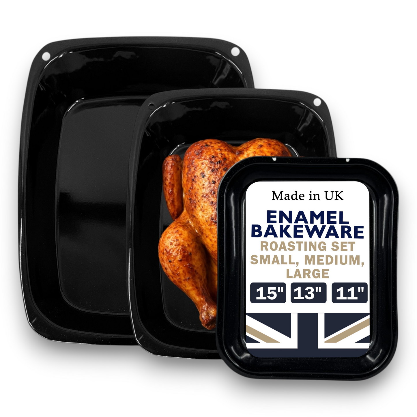 Vitreous Enamel Roasting Tray Set – Small, Medium & Large – 3-Piece – Great British Bakeware - Premium Kitchen from Chabrias Ltd - Just £23.99! Shop now at Chabrias Ltd