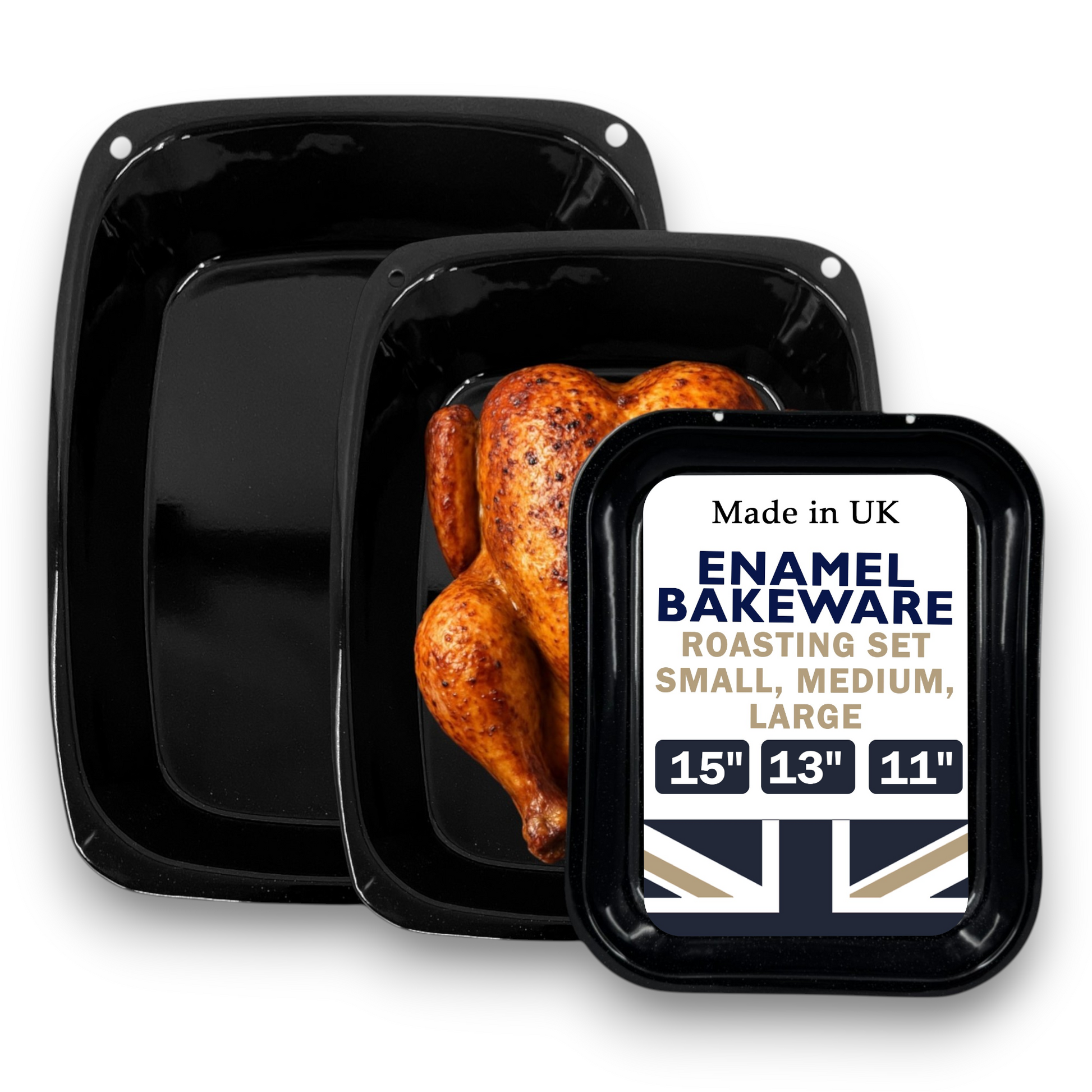 Vitreous Enamel Roasting Tray Set – Small, Medium & Large – 3-Piece – Great British Bakeware - Premium Kitchen from Chabrias Ltd - Just £23.99! Shop now at Chabrias Ltd