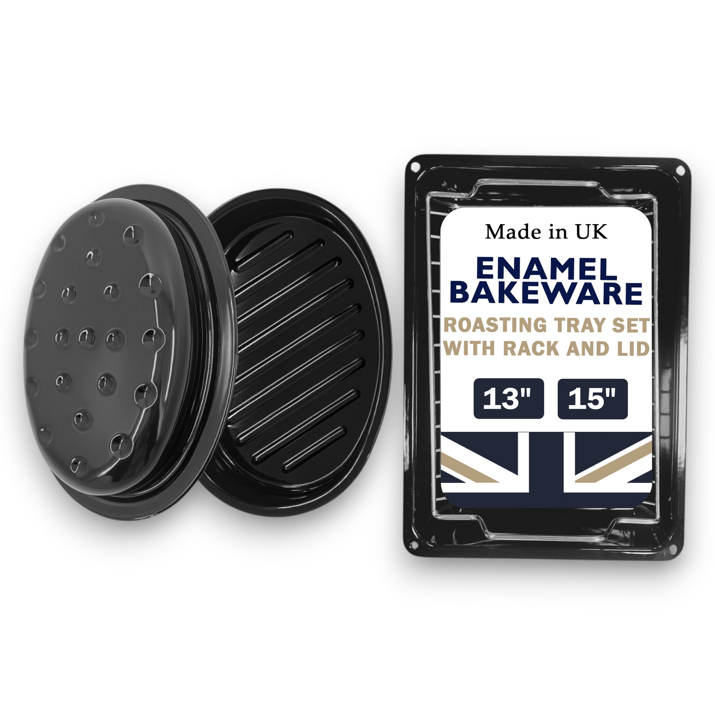 Vitreous Enamel Set – Oval Roaster & Large Baking Tray with Rack – 2-Piece – Great British Bakeware - Premium Kitchen from Chabrias Ltd - Just £28.99! Shop now at Chabrias Ltd