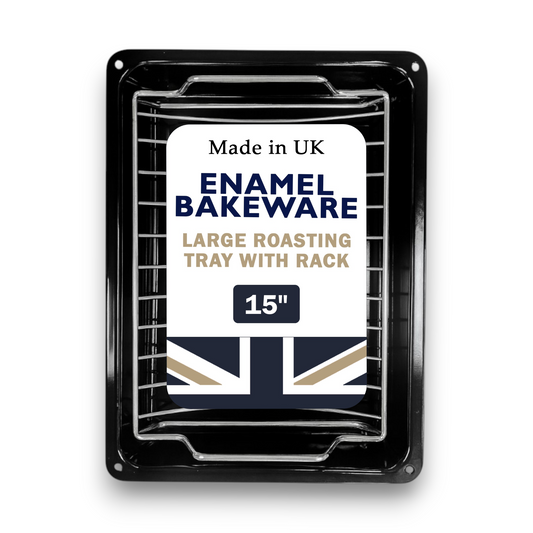 37cm Vitreous Enamel Roasting Tin with Rack – Great British Bakeware - Premium Kitchen from Chabrias Ltd - Just £14.99! Shop now at Chabrias Ltd