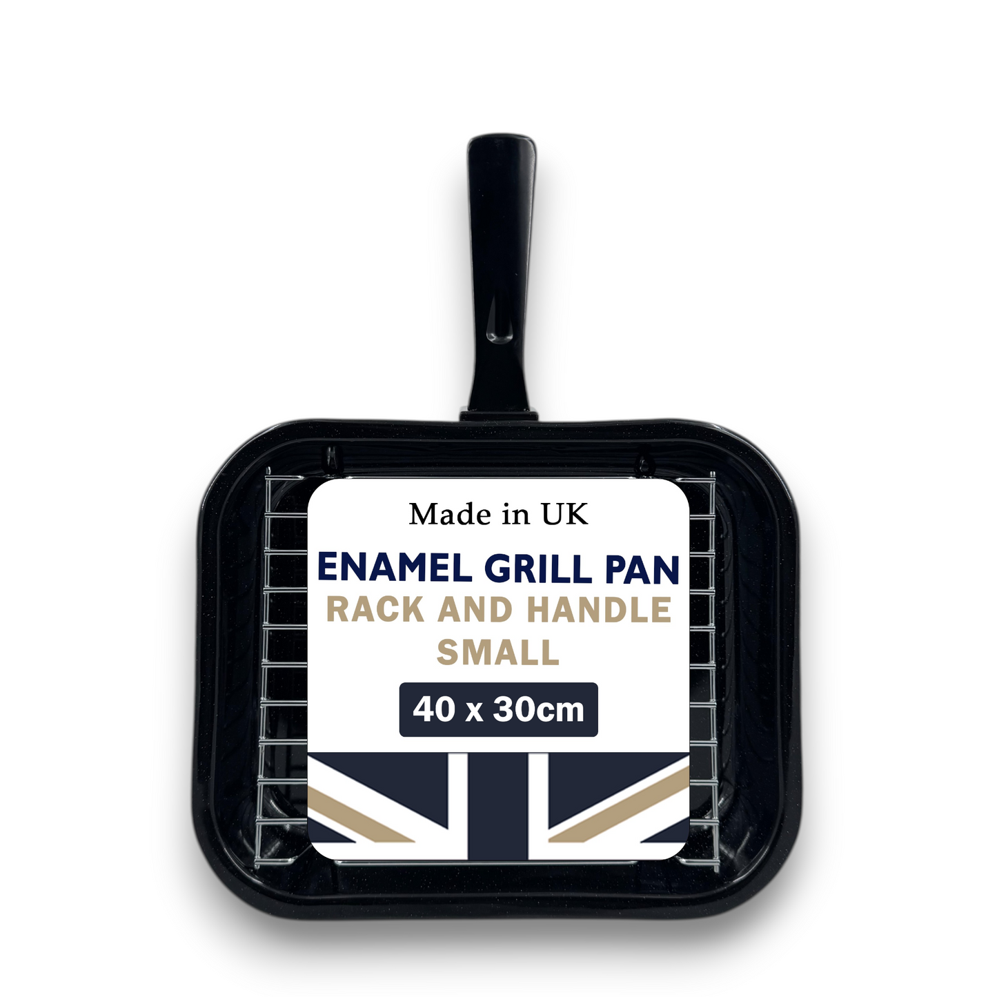 28cm Vitreous Enamel Grill Pan, Handle, Rack – Small – Great British Cookware - Premium Kitchen from Chabrias Ltd - Just £13.99! Shop now at Chabrias Ltd