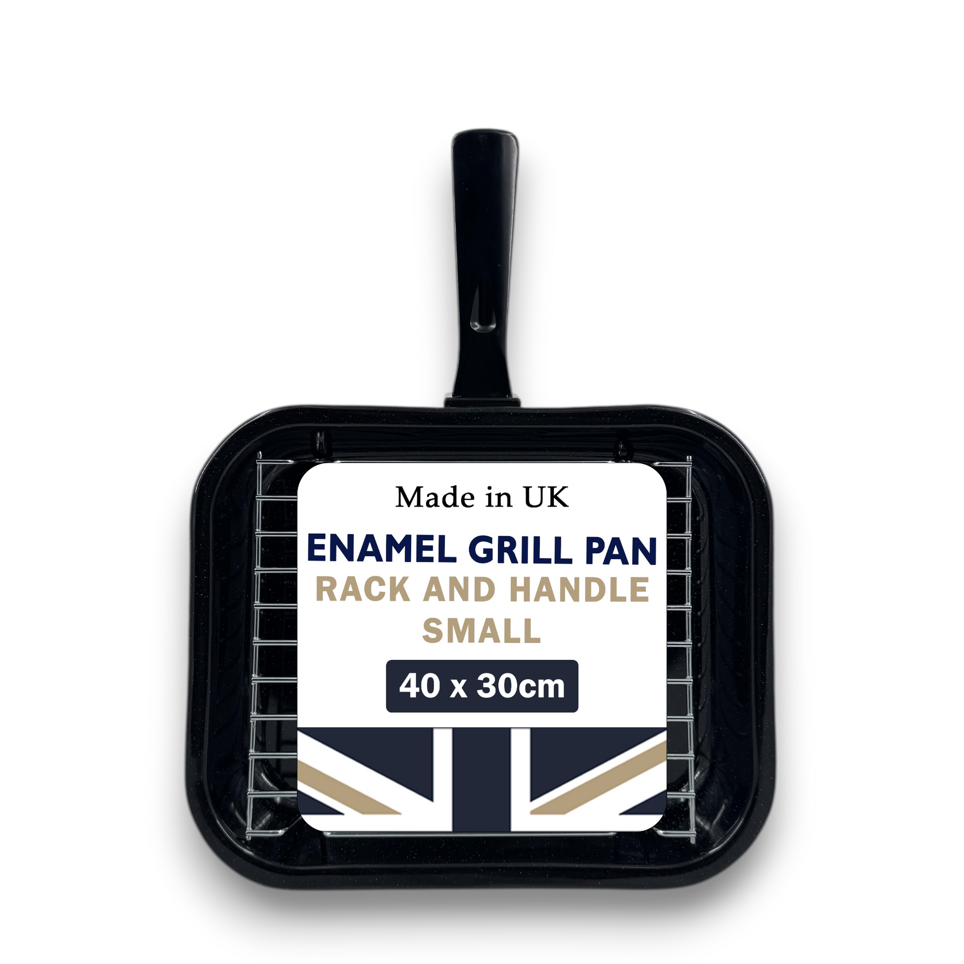 28cm Vitreous Enamel Grill Pan, Handle, Rack – Small – Great British Cookware - Premium Kitchen from Chabrias Ltd - Just £13.99! Shop now at Chabrias Ltd