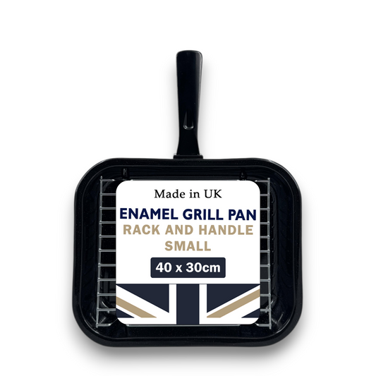 28cm Vitreous Enamel Grill Pan, Handle, Rack – Small – Great British Cookware - Premium Kitchen from Chabrias Ltd - Just £13.99! Shop now at Chabrias Ltd