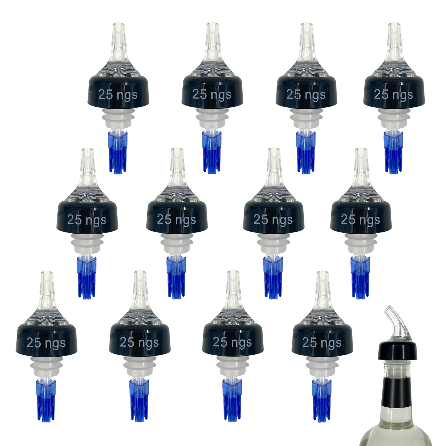 25ml Clear Measured Liquor Bottle Pourers UK Made 12 Pack