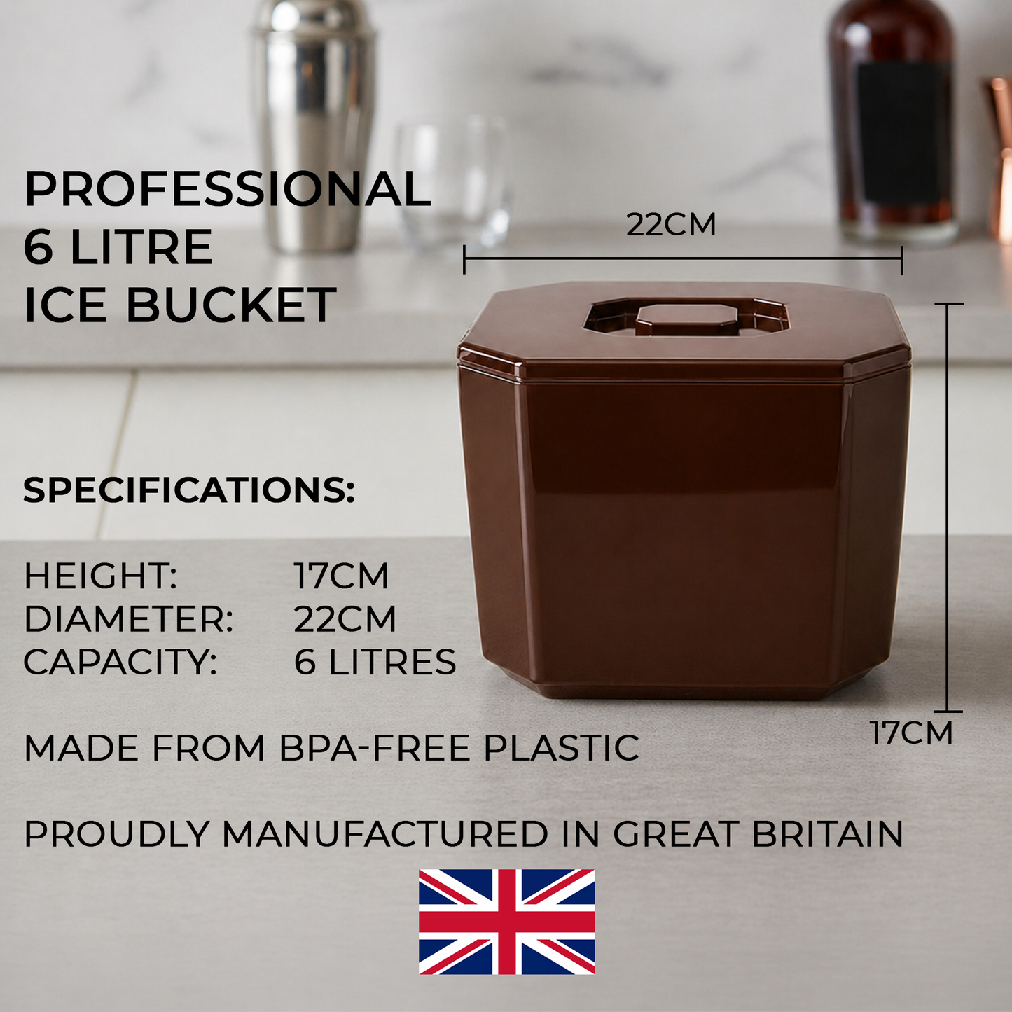 Double wall ice bucket with drainage liner in brown