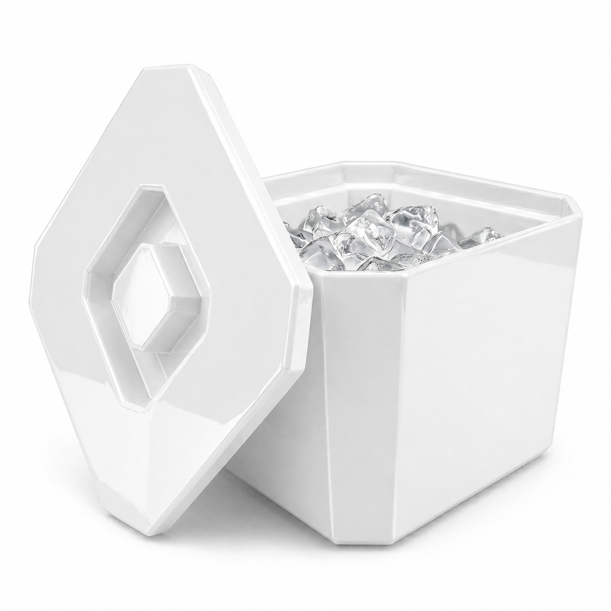 White insulated ice bucket with lid for home bar
