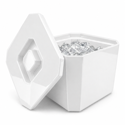 White insulated ice bucket with lid for home bar