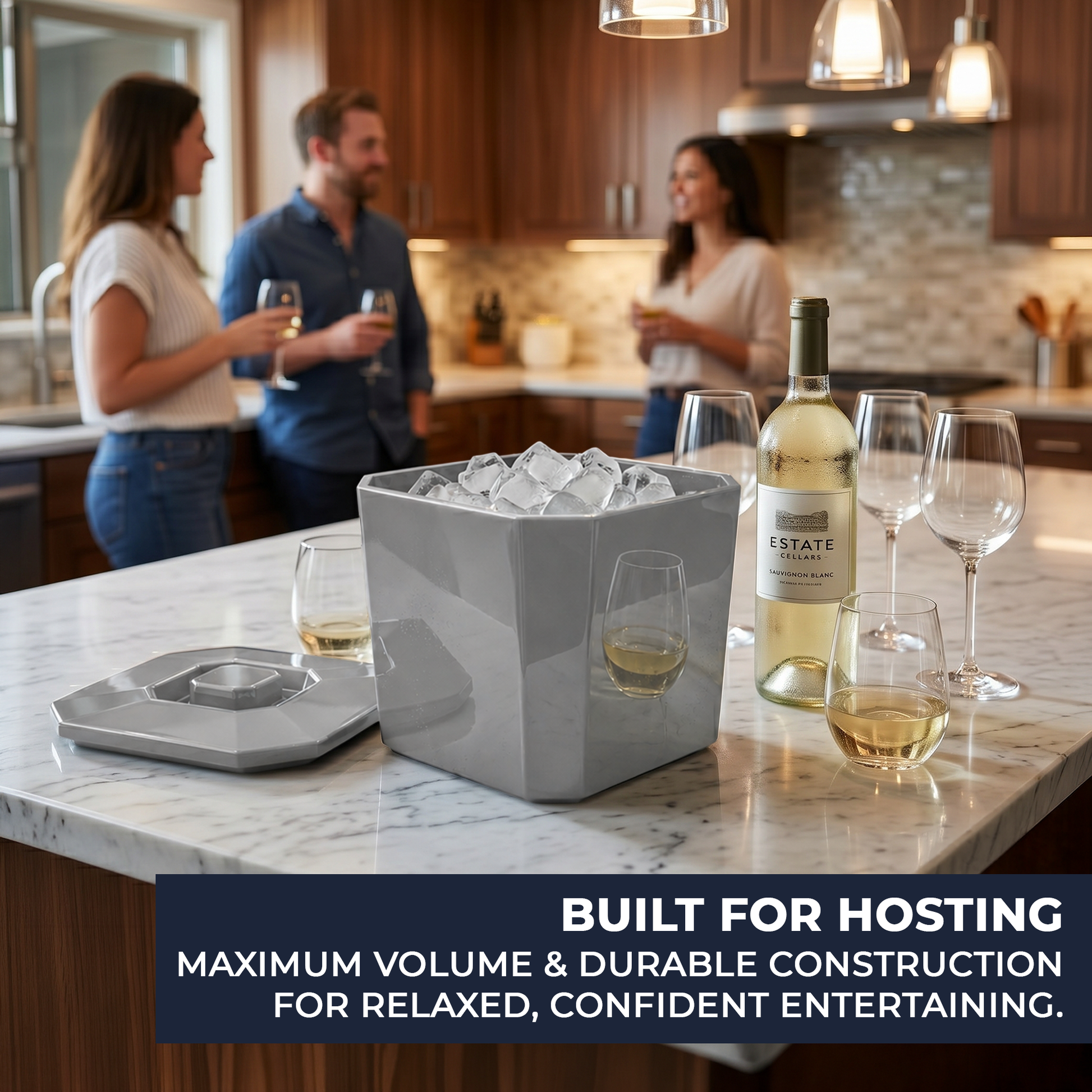 UK made insulated silver ice bucket with removable tray