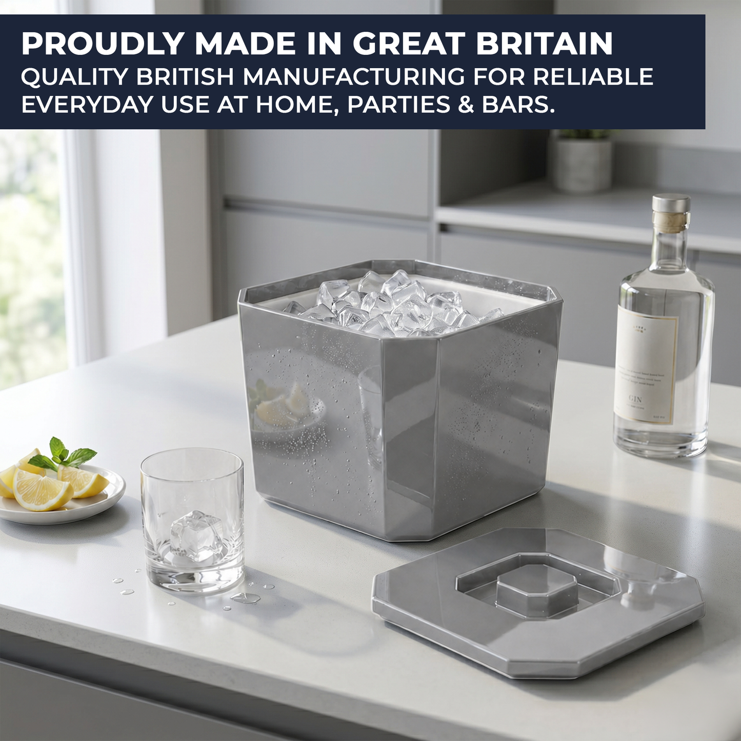 Octagonal silver ice bucket for outdoor entertaining