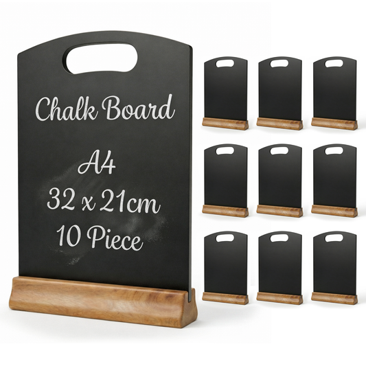 10 pack A4 chalkboard table signs with wooden stands for restaurants and cafes