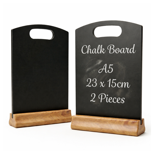 2 pack A5 chalkboard table signs with wooden stands for cafes and restaurants