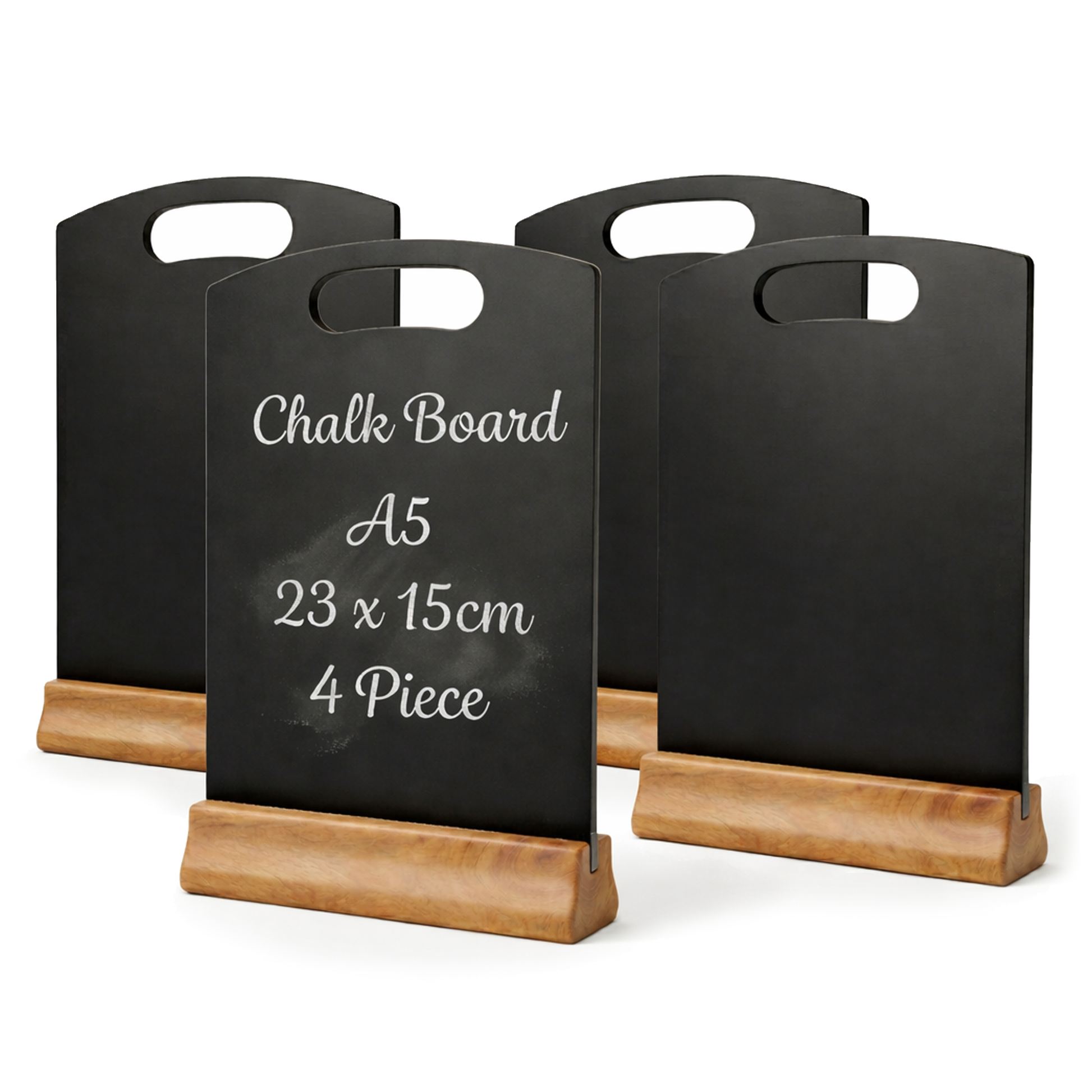 4 pack A5 chalkboard table signs with wooden stands for cafes and restaurants