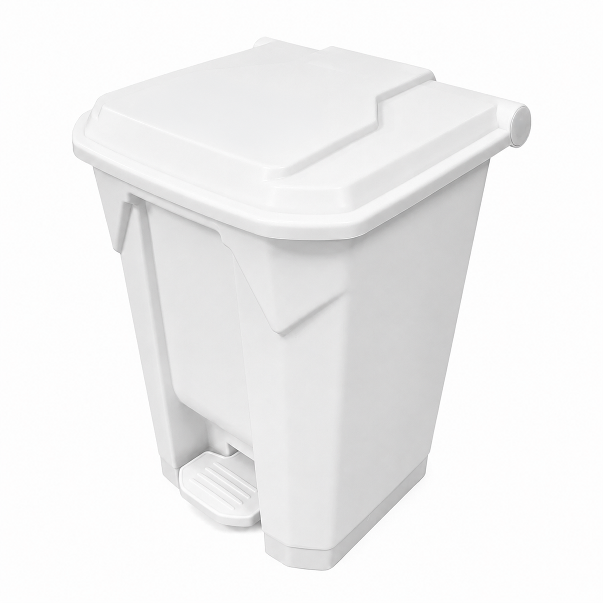 Large 50 litre white hands-free pedal waste bin for clinics and offices